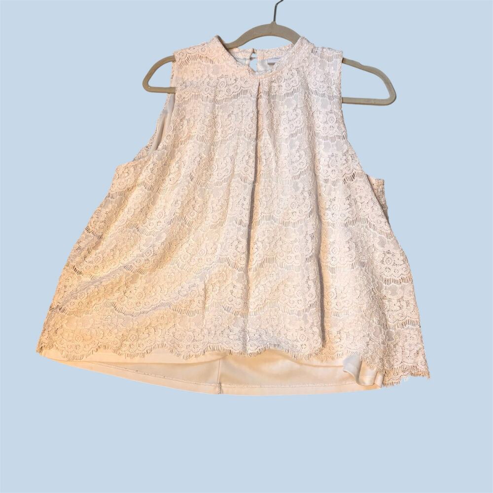 New York & Company Women Floral Lace Sleeveless Blouse White Sz Xl